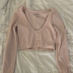 Garage Pink Long Sleeve Fitted Crop Top